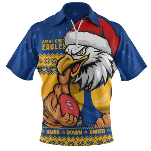 West Coast Eagles Zip Polo Shirt Merry Christmas Down Under Footy Power Style