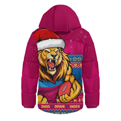 Brisbane Lions Hooded Padded Jacket Merry Christmas Down Under Footy Power Style