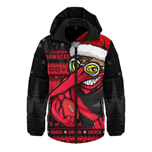 Essendon Hooded Padded Jacket Merry Christmas Down Under Footy Power Style