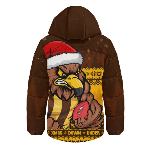 Hawthorn Hooded Padded Jacket Merry Christmas Down Under Footy Power Style Hawthorn Hooded Padded Jacket Merry Christmas Down Under Footy Power Style