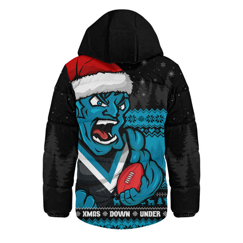 Port Adelaide Hooded Padded Jacket Merry Christmas Down Under Footy Power Style