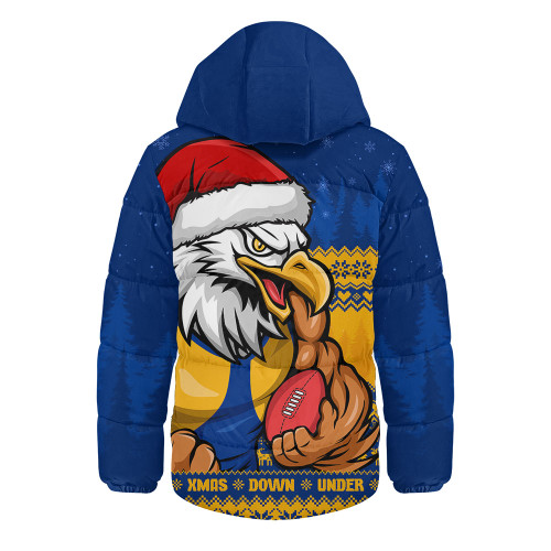West Coast Eagles Hooded Padded Jacket Merry Christmas Down Under Footy Power Style