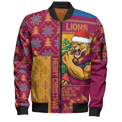 Brisbane Lions Bomber Jacket Merry Christmas Knit Style Festive Spirit