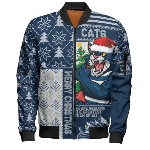 Geelong Cats Bomber Jacket Merry Christmas Knit Style Festive Spirit