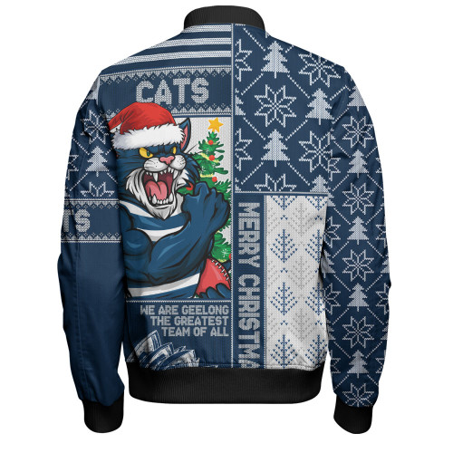 Geelong Cats Bomber Jacket Merry Christmas Knit Style Festive Spirit