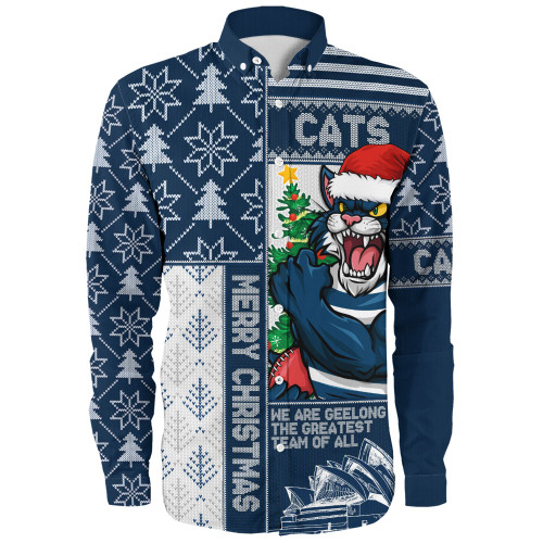 Geelong Cats Long Sleeve Shirt Merry Christmas Knit Style Festive Spirit