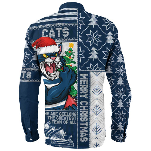Geelong Cats Long Sleeve Shirt Merry Christmas Knit Style Festive Spirit