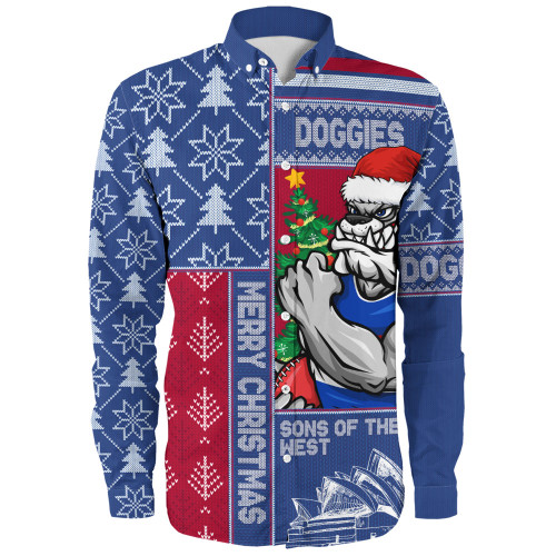 Western Bulldogs Long Sleeve Shirt Merry Christmas Knit Style Festive Spirit