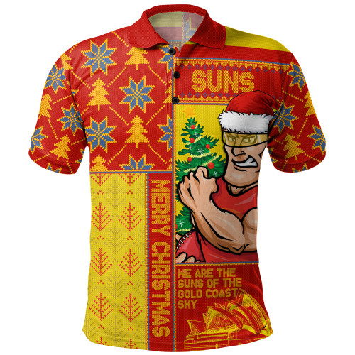 Gold Coast SUNS Polo Shirt Merry Christmas Knit Style Festive Spirit