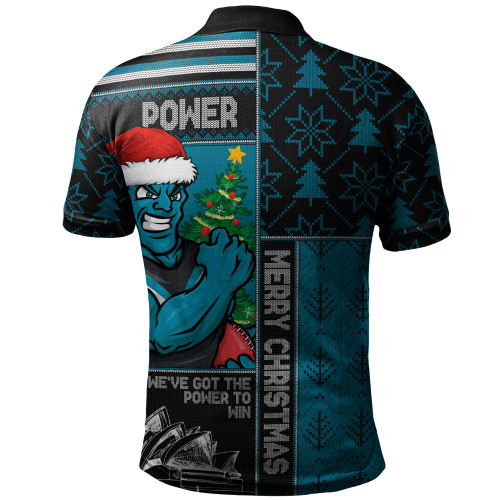 Port Adelaide Polo Shirt Merry Christmas Knit Style Festive Spirit Port Adelaide Polo Shirt Merry Christmas Knit Style Festive Spirit