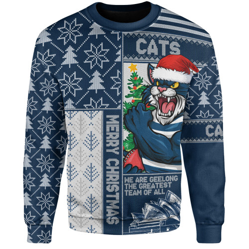 Geelong Cats Sweatshirt Merry Christmas Knit Style Festive Spirit