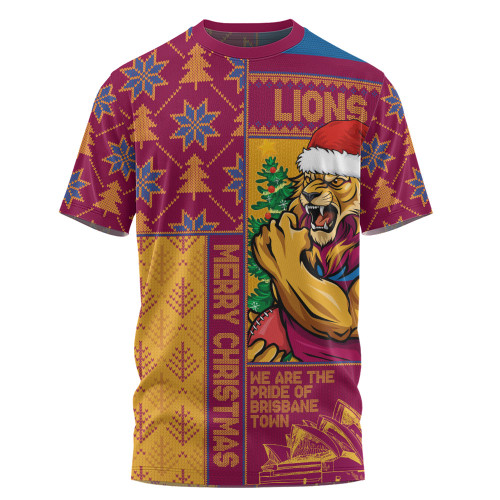 Brisbane Lions T-Shirt Merry Christmas Knit Style Festive Spirit