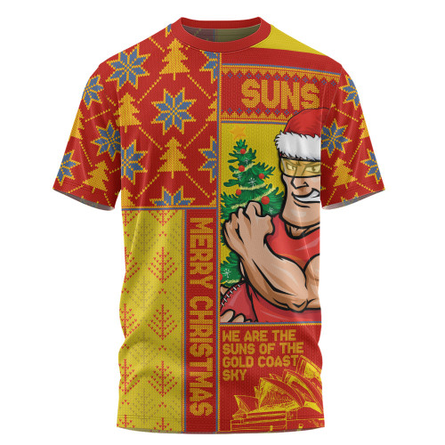 Gold Coast SUNS T-Shirt Merry Christmas Knit Style Festive Spirit