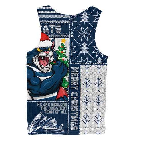 Geelong Cats Men Singlet Merry Christmas Knit Style Festive Spirit