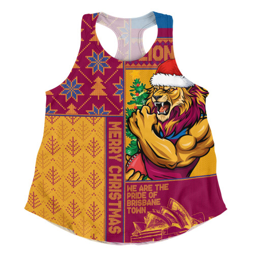 Brisbane Lions Women Racerback Singlet Merry Christmas Knit Style Festive Spirit