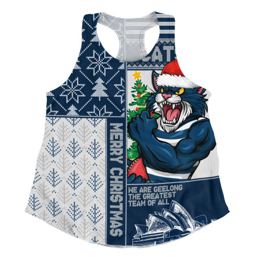 Geelong Cats Women Racerback Singlet Merry Christmas Knit Style Festive Spirit