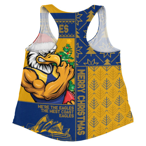 West Coast Eagles Women Racerback Singlet Merry Christmas Knit Style Festive Spirit