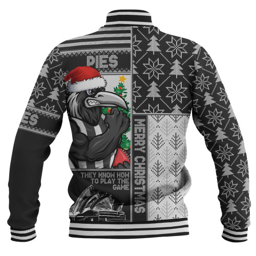 Collingwood Baseball Jacket Merry Christmas Knit Style Festive Spirit Collingwood Baseball Jacket Merry Christmas Knit Style Festive Spirit