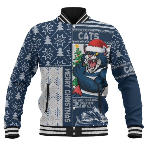 Geelong Cats Baseball Jacket Merry Christmas Knit Style Festive Spirit
