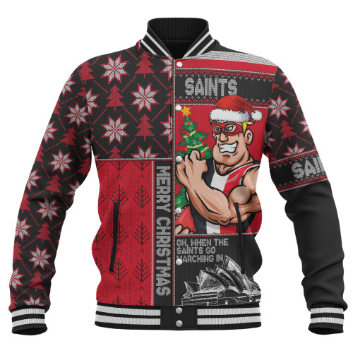 St Kilda Baseball Jacket Merry Christmas Knit Style Festive Spirit