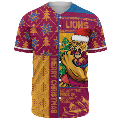 Brisbane Lions Baseball Shirt Merry Christmas Knit Style Festive Spirit