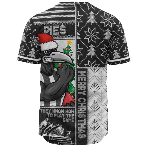 Collingwood Baseball Shirt Merry Christmas Knit Style Festive Spirit
