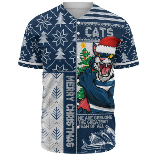 Geelong Cats Baseball Shirt Merry Christmas Knit Style Festive Spirit