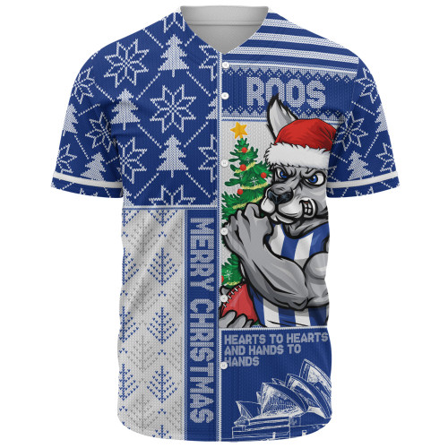 North Melbourne Baseball Shirt Merry Christmas Knit Style Festive Spirit
