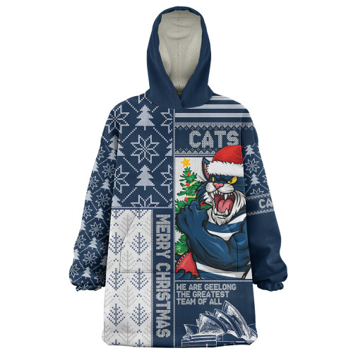 Geelong Cats Snug Hoodie Merry Christmas Knit Style Festive Spirit