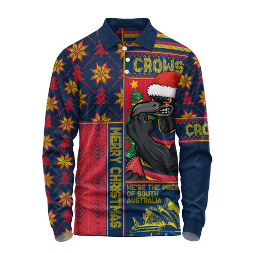 Adelaide Crows Long Sleeve Polo Shirt Merry Christmas Knit Style Festive Spirit