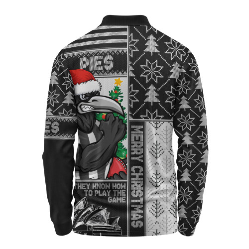 Collingwood Long Sleeve Polo Shirt Merry Christmas Knit Style Festive Spirit Collingwood Long Sleeve Polo Shirt Merry Christmas Knit Style Festive Spirit