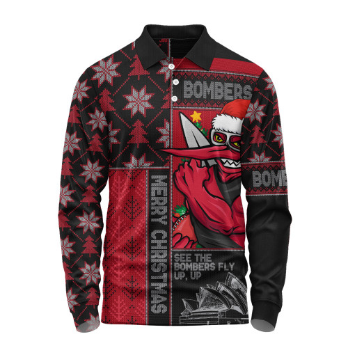 Essendon Long Sleeve Polo Shirt Merry Christmas Knit Style Festive Spirit