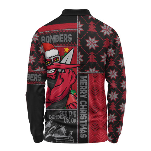 Essendon Long Sleeve Polo Shirt Merry Christmas Knit Style Festive Spirit