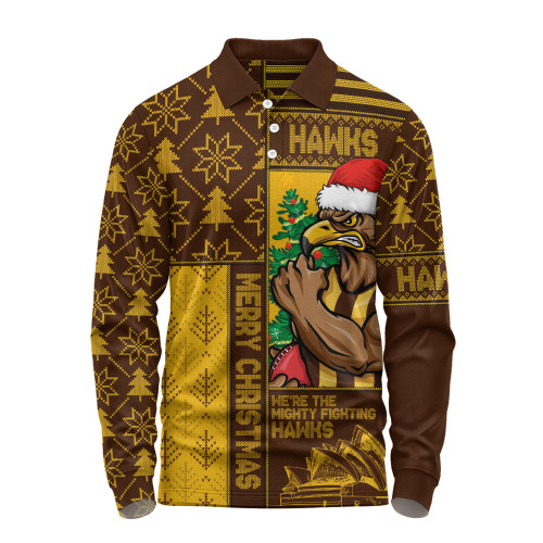 Hawthorn Long Sleeve Polo Shirt Merry Christmas Knit Style Festive Spirit