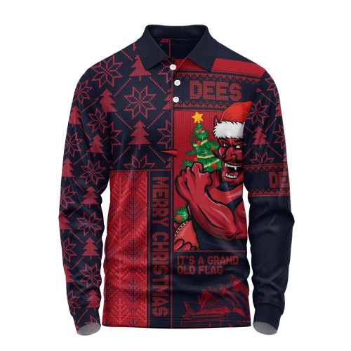 Melbourne Long Sleeve Polo Shirt Merry Christmas Knit Style Festive Spirit