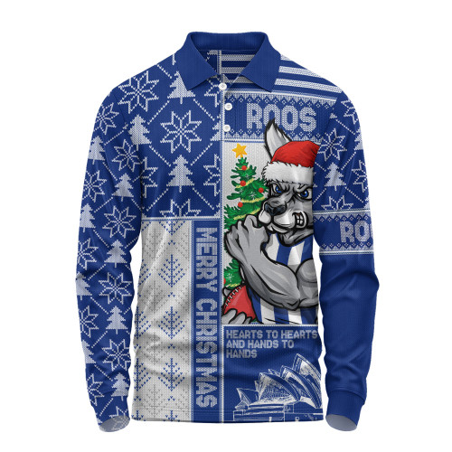 North Melbourne Long Sleeve Polo Shirt Merry Christmas Knit Style Festive Spirit