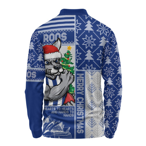 North Melbourne Long Sleeve Polo Shirt Merry Christmas Knit Style Festive Spirit