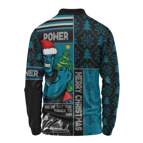 Port Adelaide Long Sleeve Polo Shirt Merry Christmas Knit Style Festive Spirit