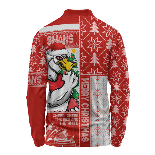 Sydney Swans Long Sleeve Polo Shirt Merry Christmas Knit Style Festive Spirit Sydney Swans Long Sleeve Polo Shirt Merry Christmas Knit Style Festive Spirit