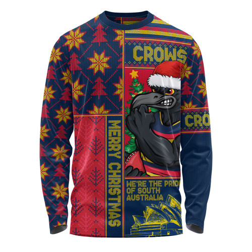 Adelaide Crows Long Sleeve T-shirt Merry Christmas Knit Style Festive Spirit
