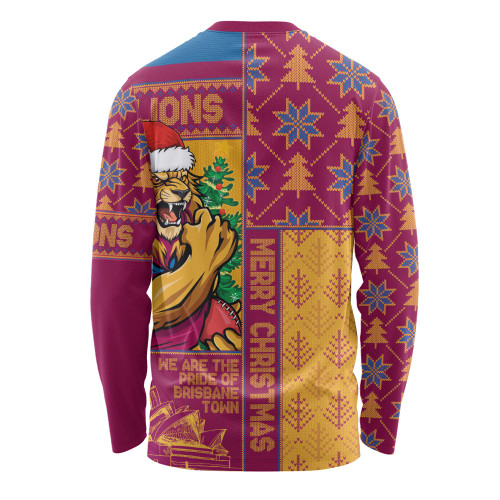 Brisbane Lions Long Sleeve T-shirt Merry Christmas Knit Style Festive Spirit