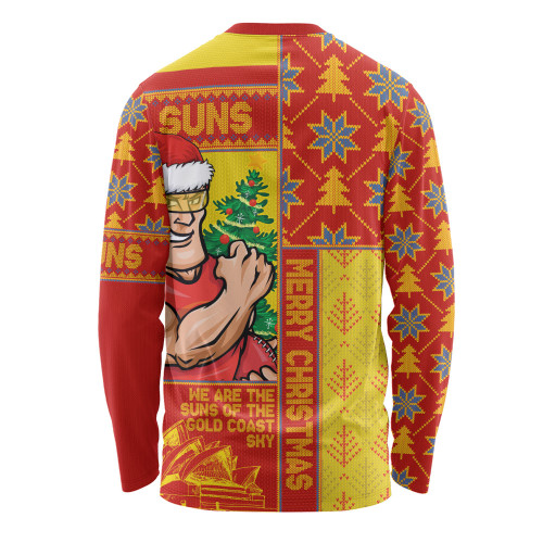 Gold Coast SUNS Long Sleeve T-shirt Merry Christmas Knit Style Festive Spirit Gold Coast SUNS Long Sleeve T-shirt Merry Christmas Knit Style Festive Spirit