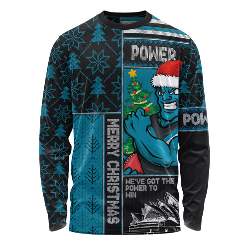 Port Adelaide Long Sleeve T-shirt Merry Christmas Knit Style Festive Spirit