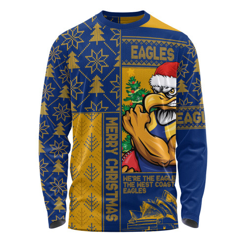West Coast Eagles Long Sleeve T-shirt Merry Christmas Knit Style Festive Spirit