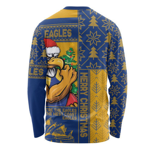 West Coast Eagles Long Sleeve T-shirt Merry Christmas Knit Style Festive Spirit
