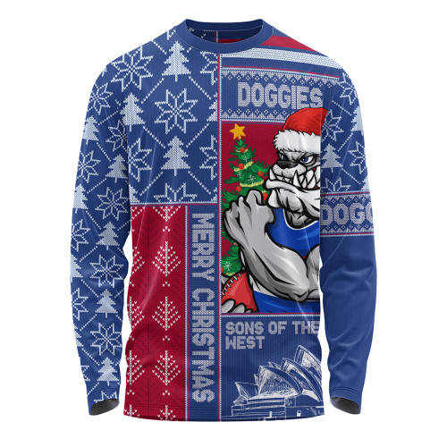 Western Bulldogs Long Sleeve T-shirt Merry Christmas Knit Style Festive Spirit
