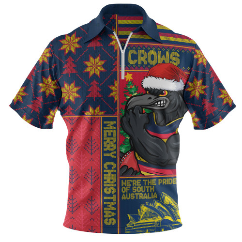 Adelaide Crows Zip Polo Shirt Merry Christmas Knit Style Festive Spirit