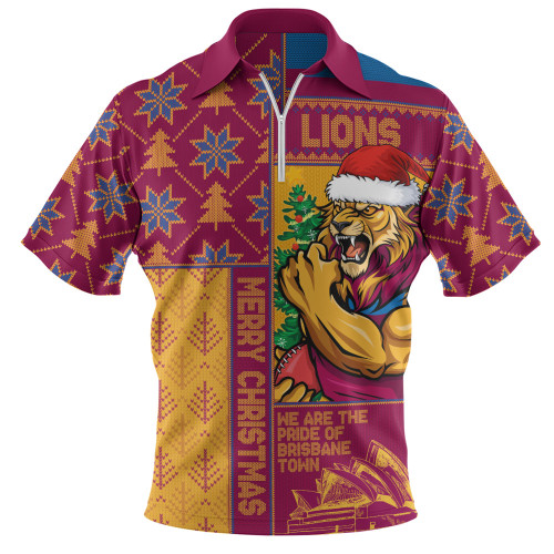 Brisbane Lions Zip Polo Shirt Merry Christmas Knit Style Festive Spirit