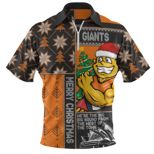 GWS GIANTS Zip Polo Shirt Merry Christmas Knit Style Festive Spirit