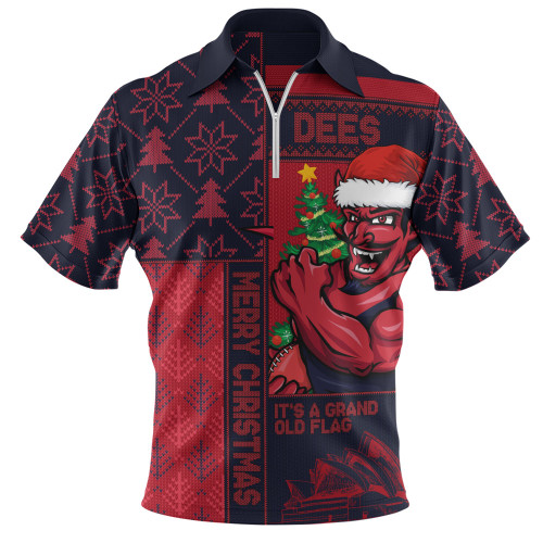 Melbourne Zip Polo Shirt Merry Christmas Knit Style Festive Spirit